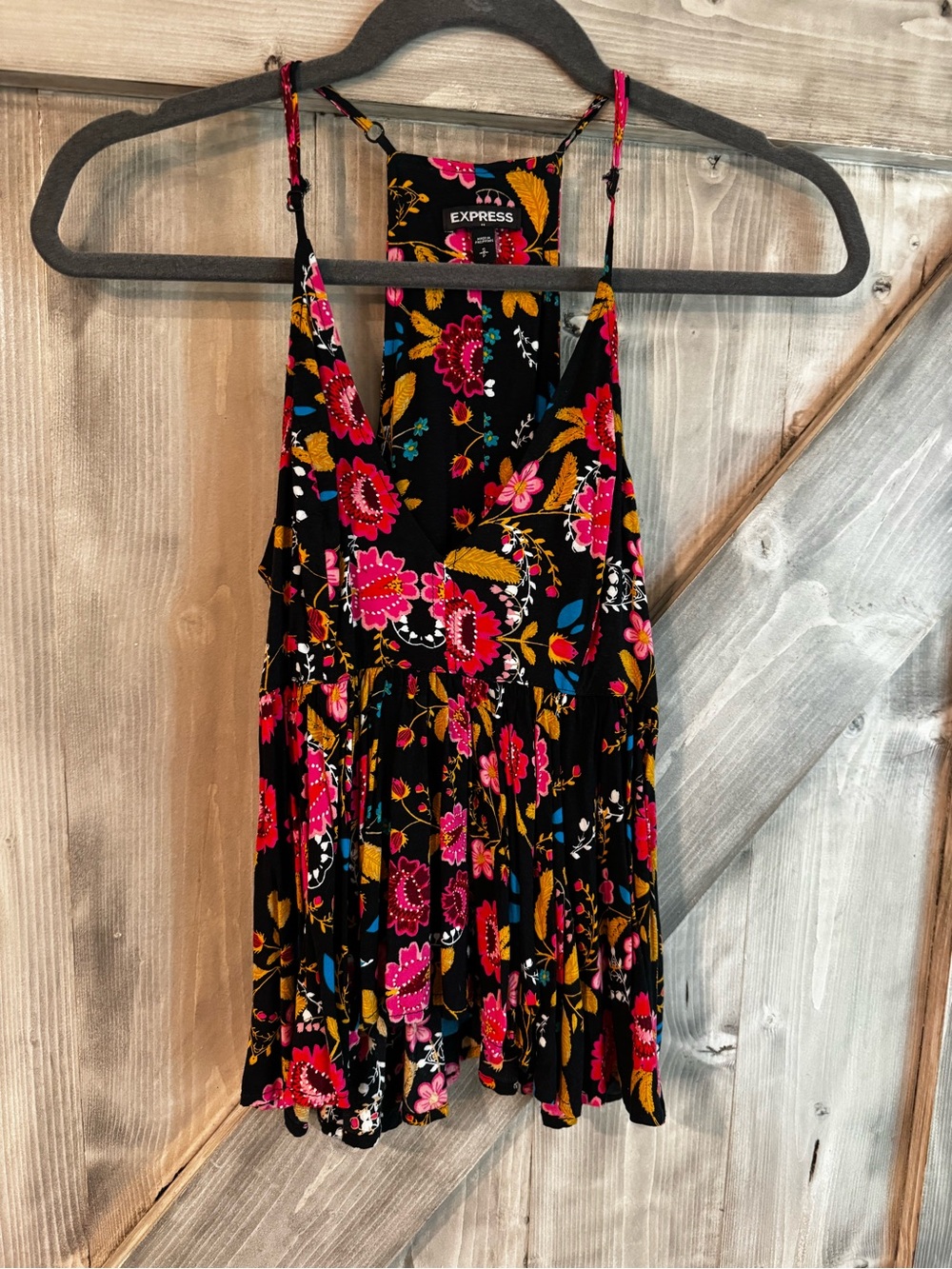 Express Black Floral Spaghetti-Strap Tank Top